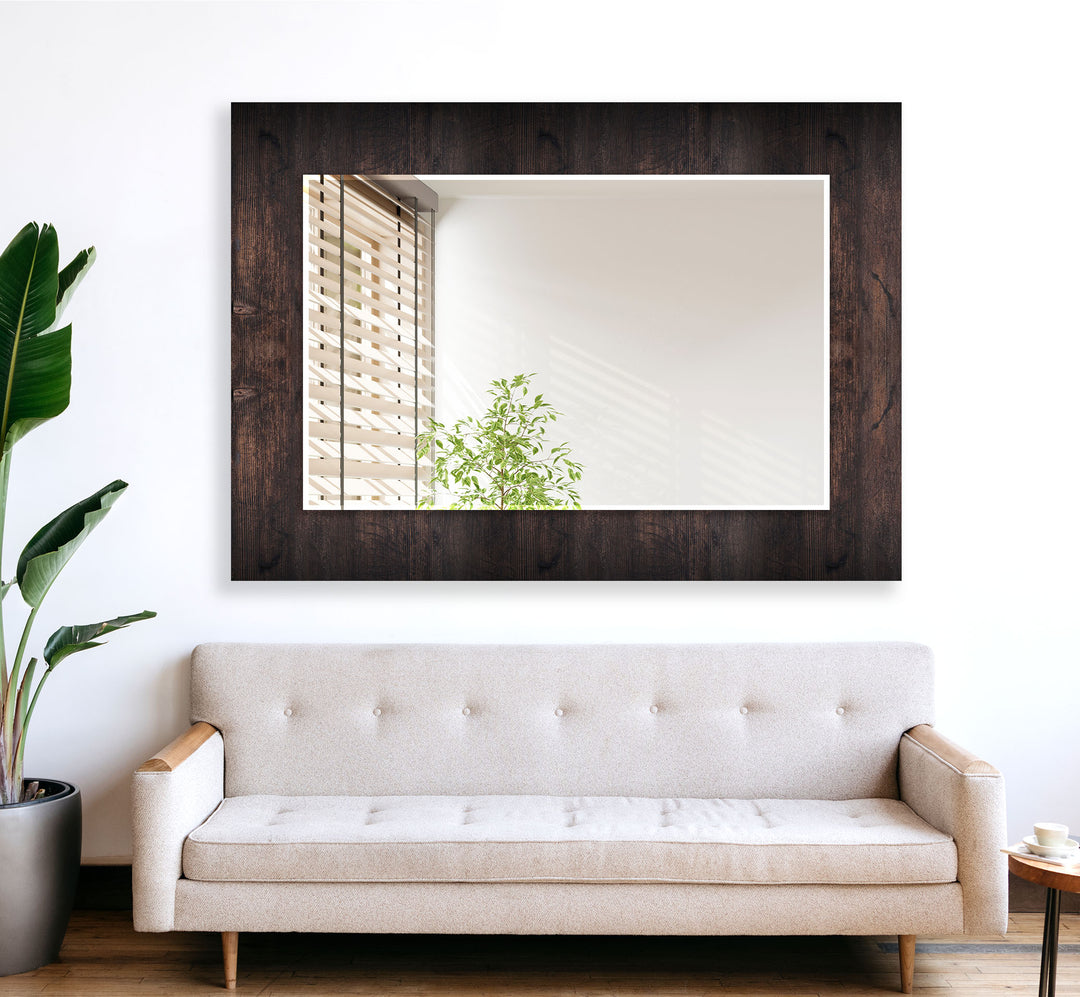 Dark Brown Wood Design Wall Mirror Square Wall Mirror
