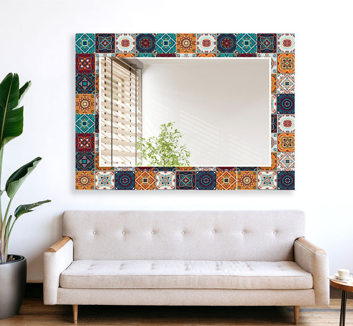 Orange & Blue Mosaic Wall Mirror Stained Glass Mirror
