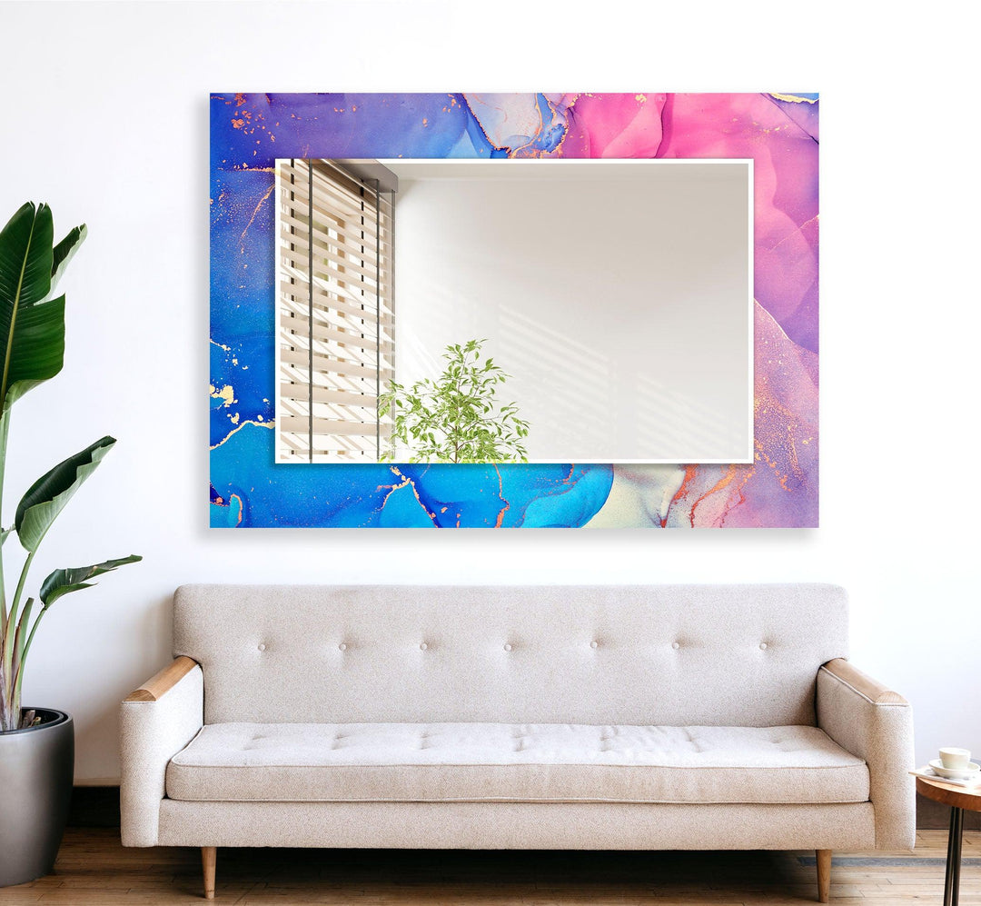 Blue Pink Marble Wall Mirror Abstract Wall Mirror
