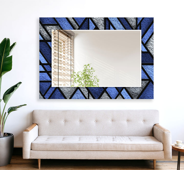 Blue Geometric Stained Wall Mirror Dining Room Mirror
