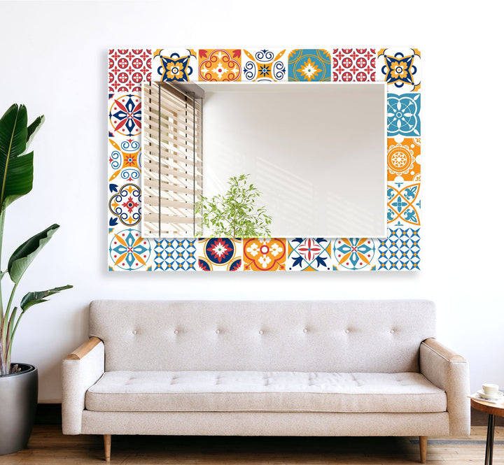 Mosaic White & Orange Round Wall Mirror modern mirror
