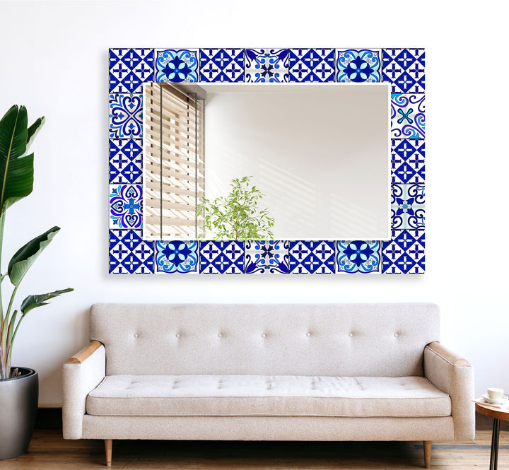 Navy Blue Mosaic Design Wall Mirror Abstract Mirror
