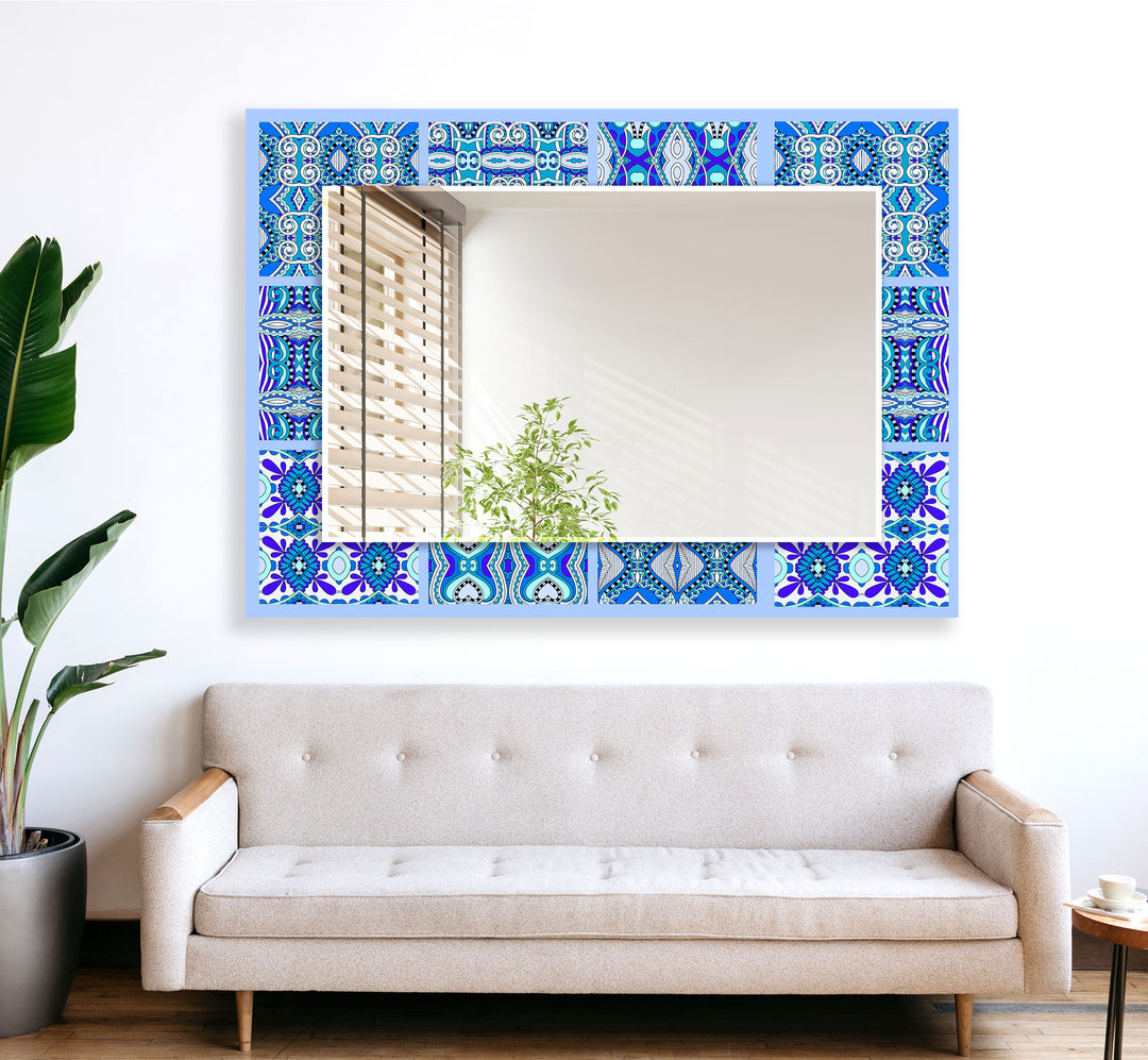 Ethnic Blue Mosaic Design Wall Mirror Long Mirror
