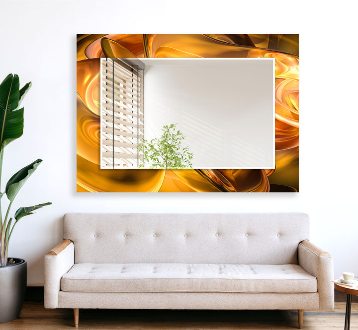 Caramel Color Lines Abstract Wall Mirror Small Mirror
