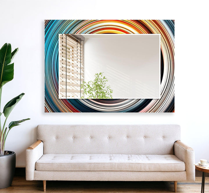 Blue & Orange Abstract Round Wall Mirror Bathroom Mirror
