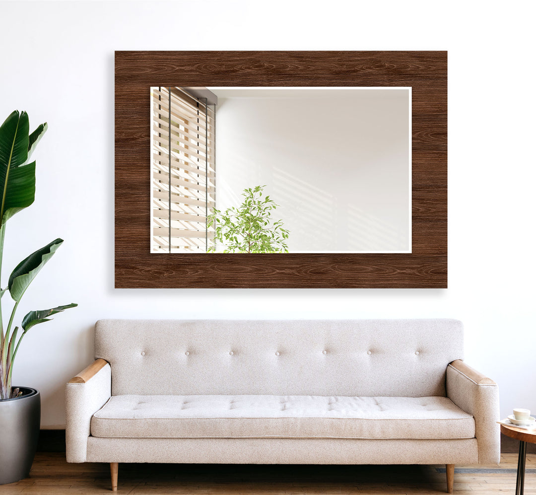 Wooden Dark Brown Design Wall Mirror Rectangle Wall Mirror
