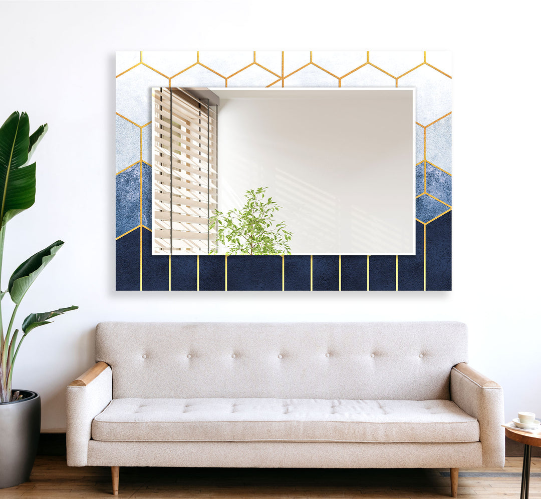 Golden Blue Details Wall Mirror bathroom mirror with lights
