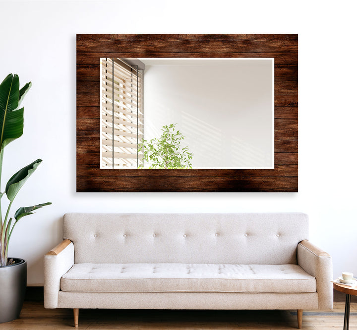 Dark Brown Wood Pattern Wall Mirror