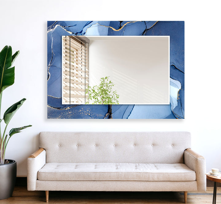 Abstract Blue Marble Wall Mirror lighted mirror
