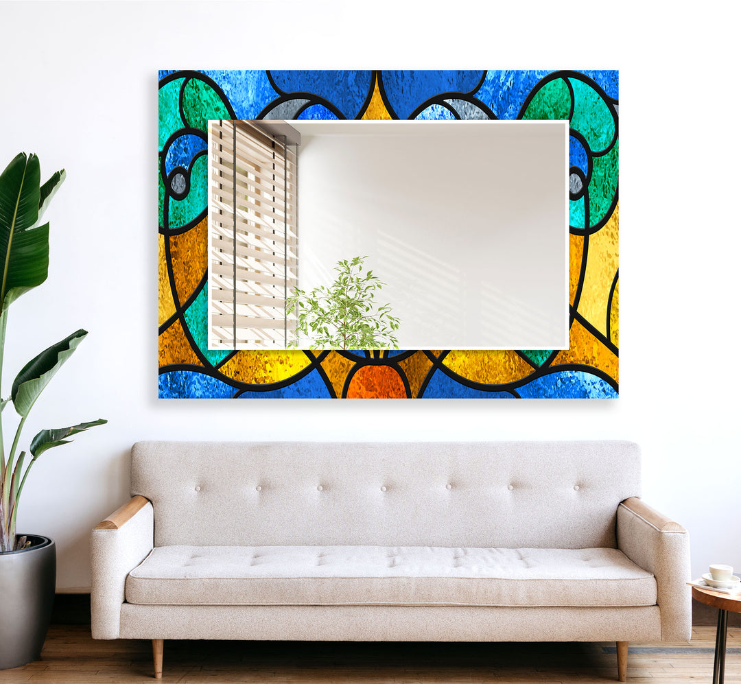 Stained Yellow & Blue Wall Mirror large wall mirror
