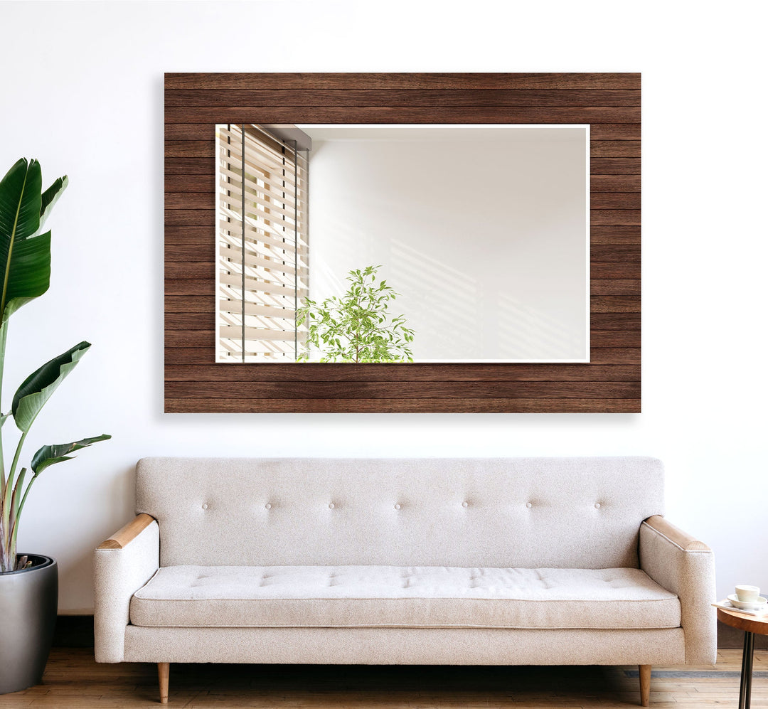 Dark Wooden Wall Mirror lighted mirror
