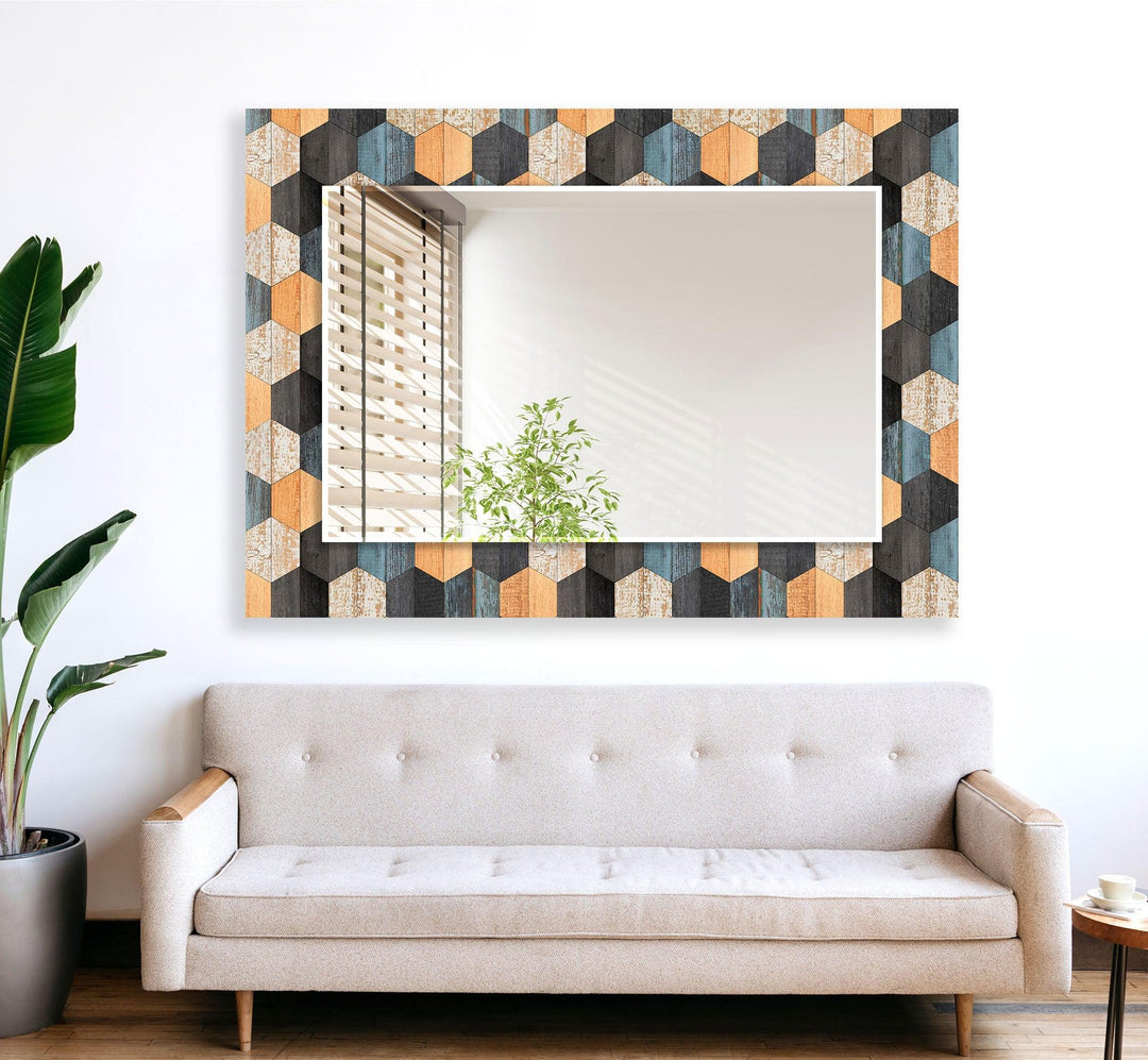 Wood Pattern Orange Black Wall Mirror Rectangle Wall Mirror
