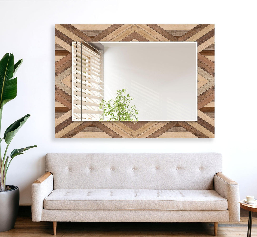 Wood Pattern Light Brown Wall Mirror Small Mirror
