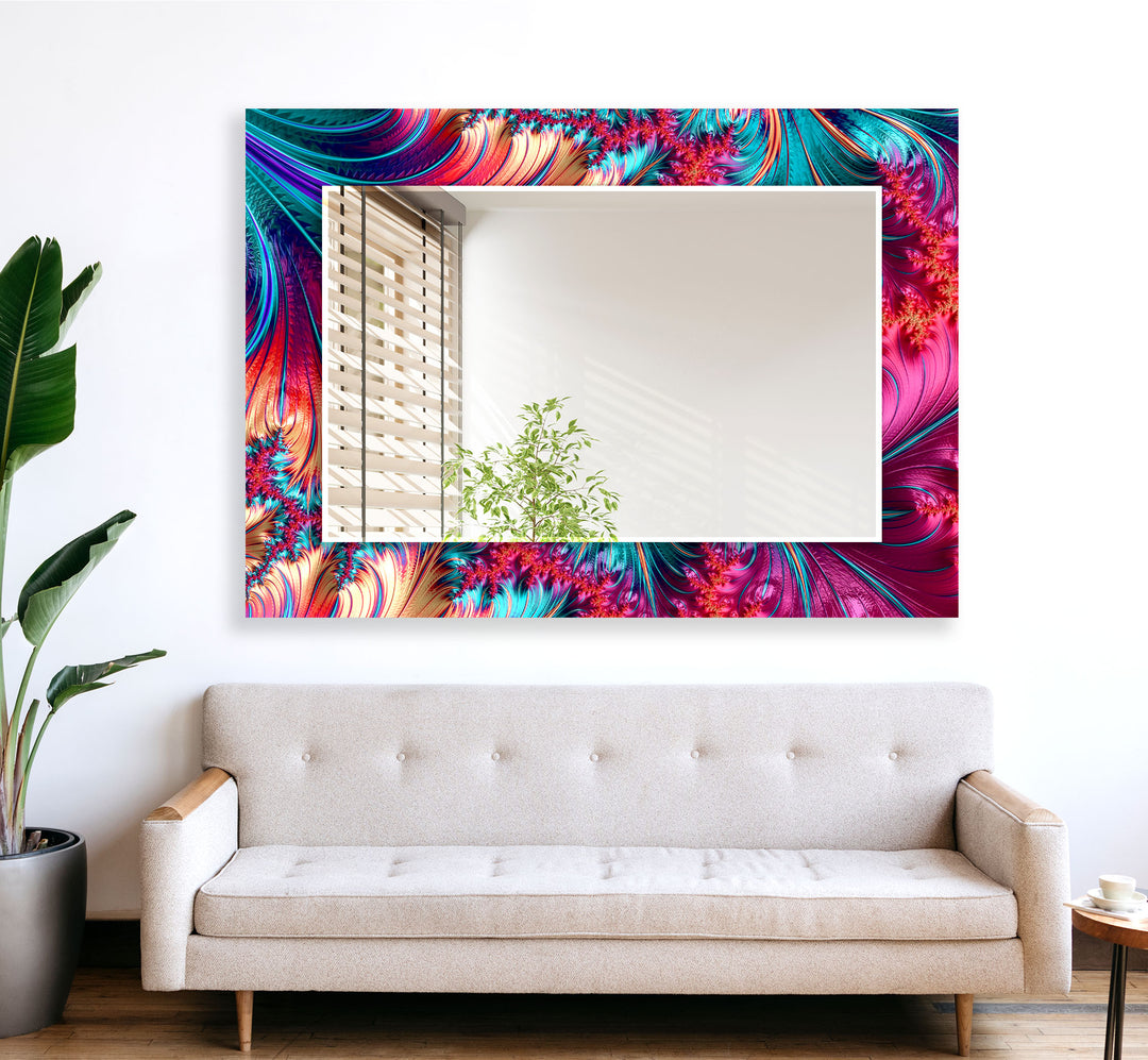 Abstract Fractal Neon Wall Mirror Round Wall Mirror
