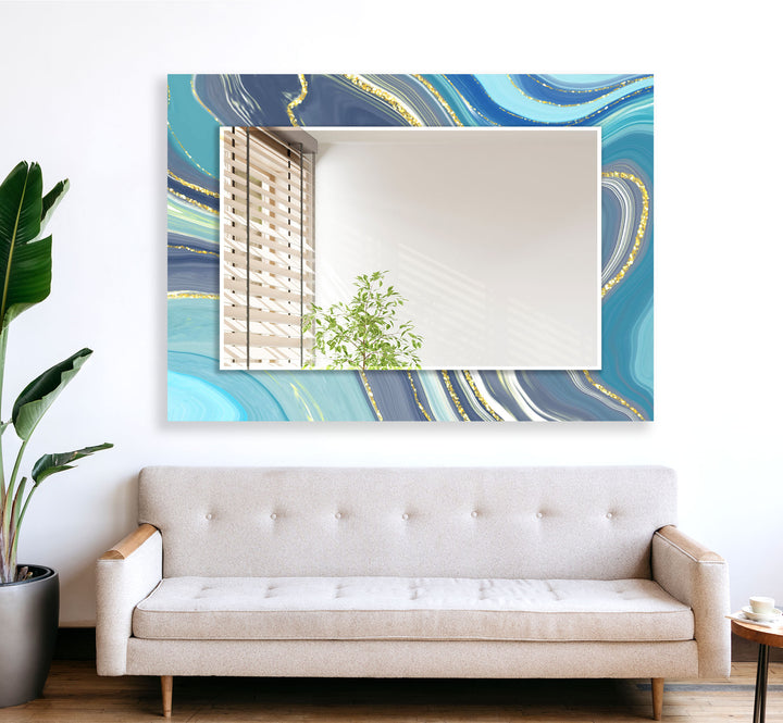 Abstract Blue Wall Mirror white framed mirror
