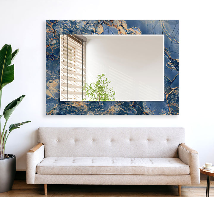 Blue & Brown Abstract Wall Mirror white framed mirror
