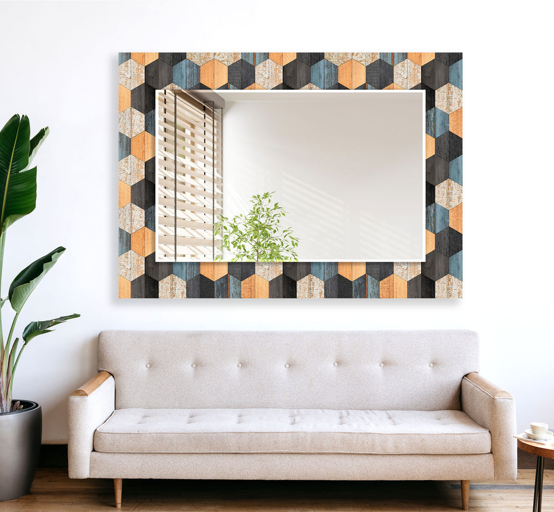 Wooden Black Orange Wall Mirror