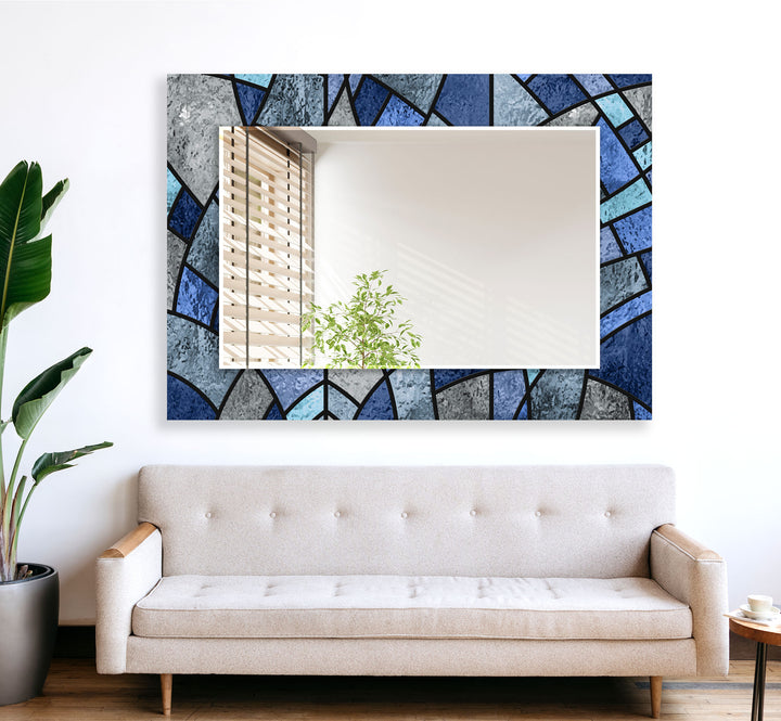 Blue Stained Wall Mirrors Modern Mirror
