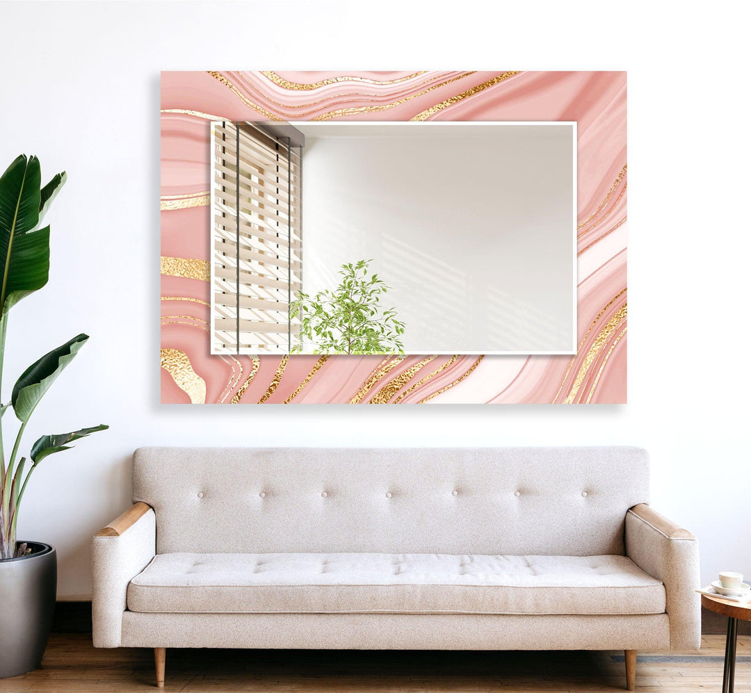 Gold & Pink Wall Mirror Modern Wall Mirror
