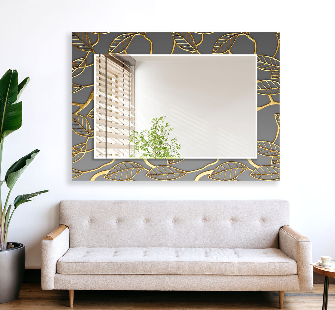 Gold Leaves Wall Mirror Square Mirror
