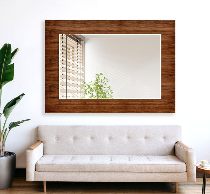 Brown Wood Wall Mirror lighted mirror
