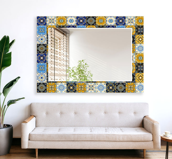 Navy Blue & Blue Mosaic Wall Mirrors wall mirror
