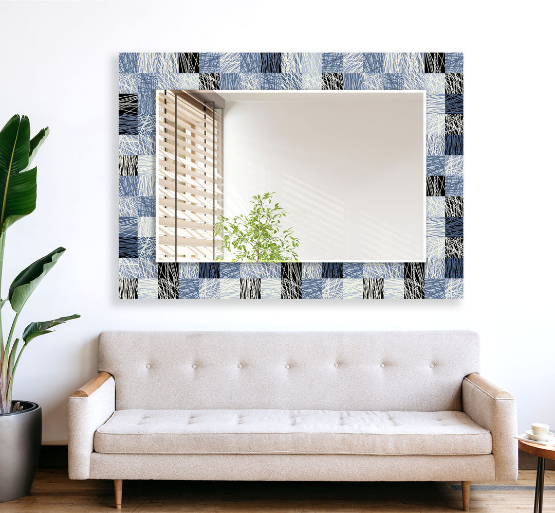 Blue & Gray Plaid Design Wall Mirror Framed Mirror
