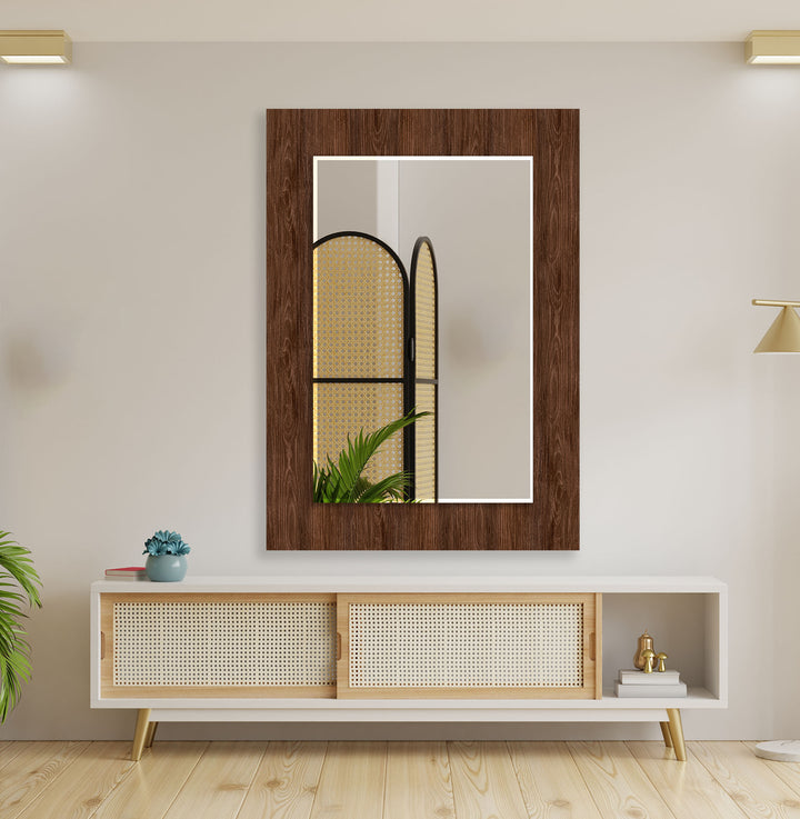 Wooden Dark Brown Design Wall Mirror Living Room Wall Mirror
