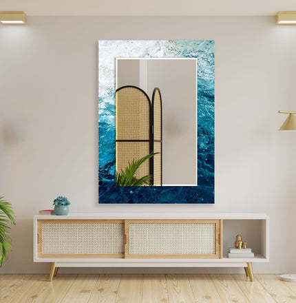 Abstract Tempered Glass Wall Mirror