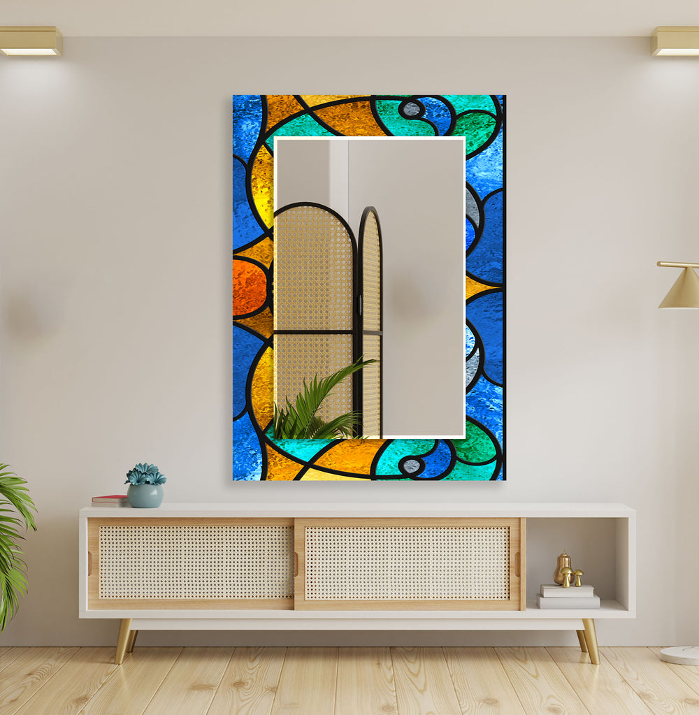 Stained Yellow & Blue Wall Mirror mirror art
