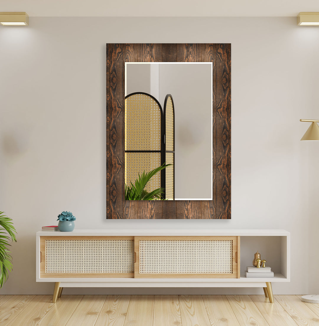 Dark Wood Design Wall Mirror Round Wall Mirror
