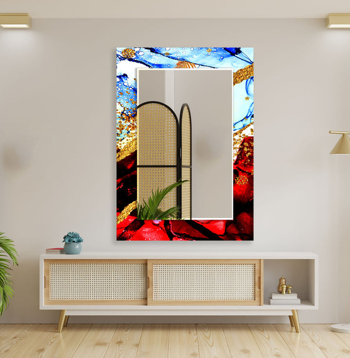 Golden Red & Blue Wall Mirror Entryway Mirror
