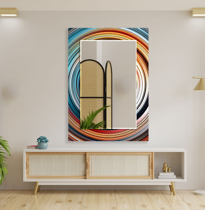 Blue & Orange Abstract Round Wall Mirror Square Wall Mirror
