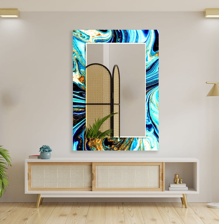 Vivid Blue Epoxy Wall Mirror Entryway Wall Mirror
