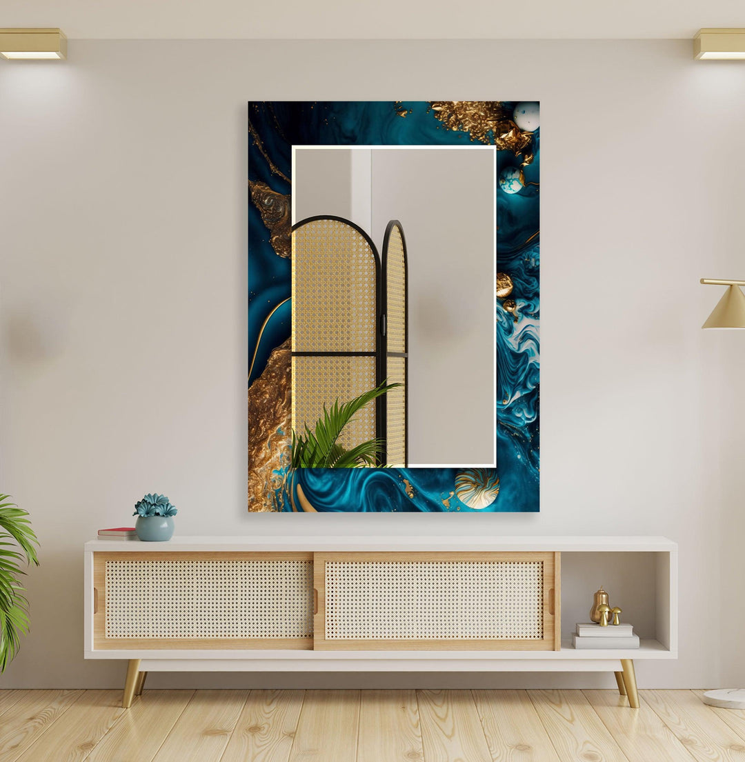 Modern Blue and Golden Wall Mirror gold wall mirror
