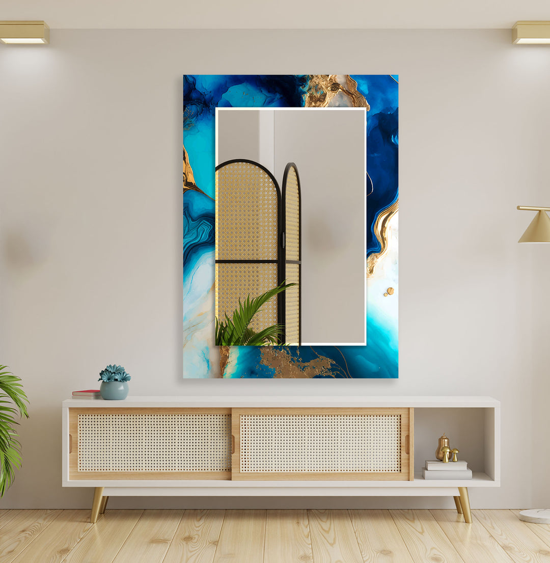 Dark Blue and Golden Wall Mirrors Stained Glass Mirror
