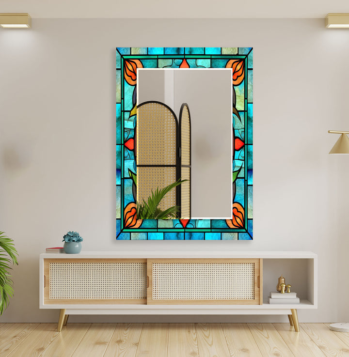 Green and Blue Stained Wall Mirrors huge wall mirror
