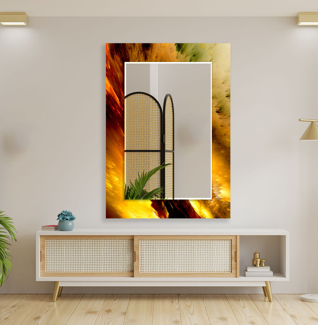 Orange & Beige Abstract Wall Mirrors bathroom mirror with lights
