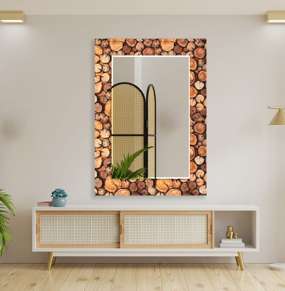 Brown Wood Design Wall Mirror Mosaic Wall Mirror
