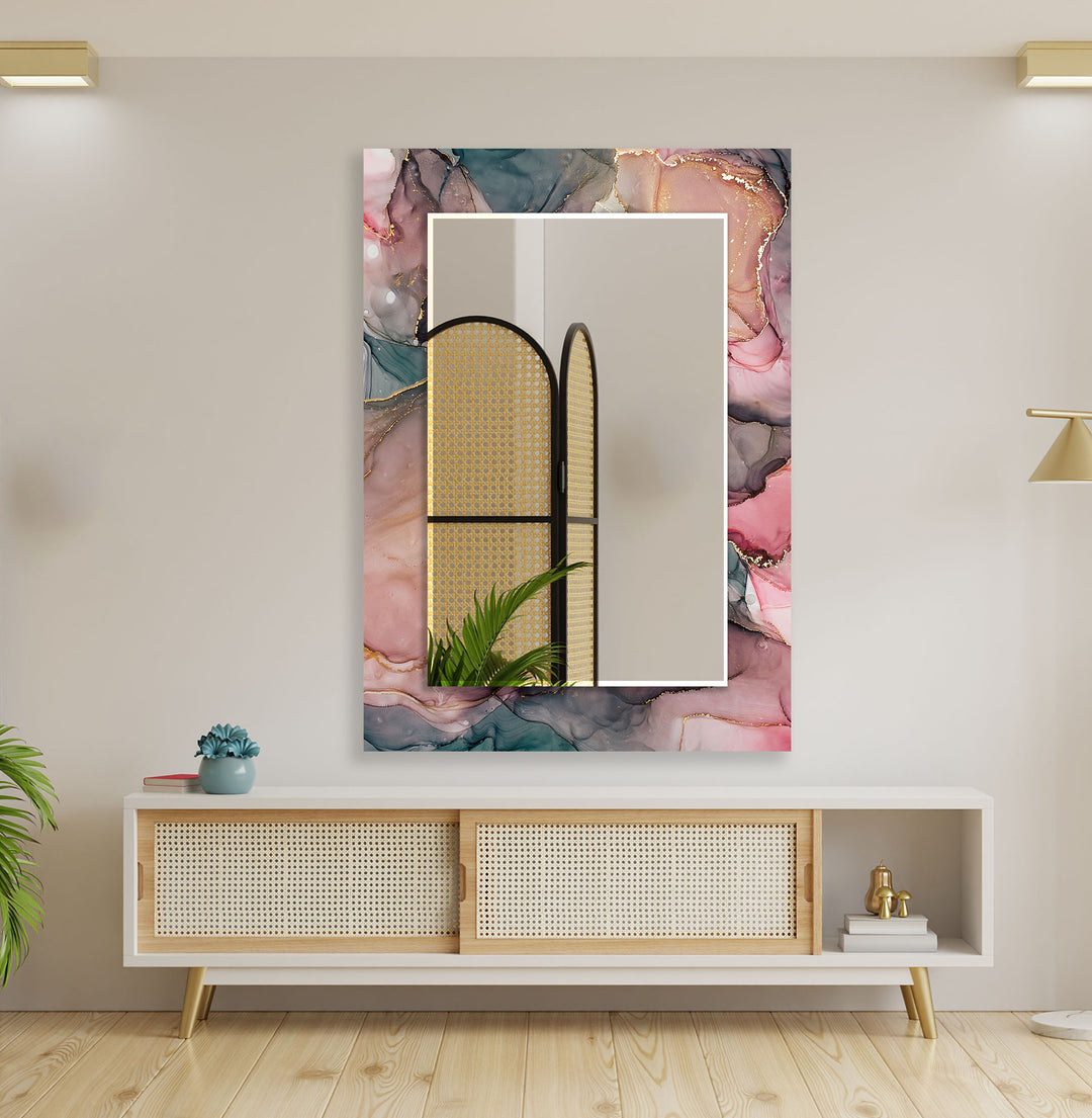 Abstract Pink Liquid Ink Wall Mirror Living Room Wall Mirror
