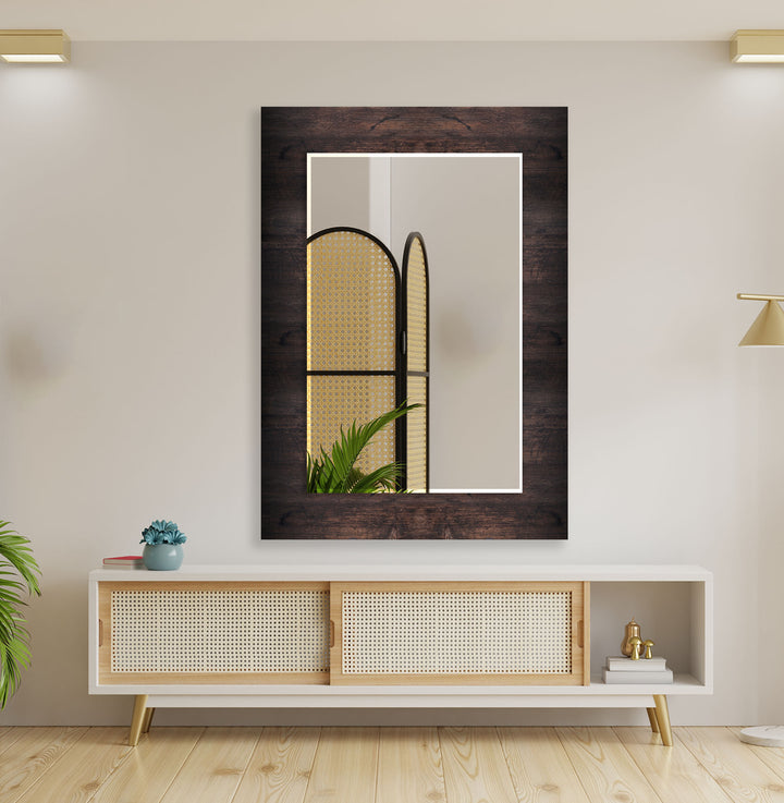 Dark Brown Wood Design Wall Mirror Gold Mirror
