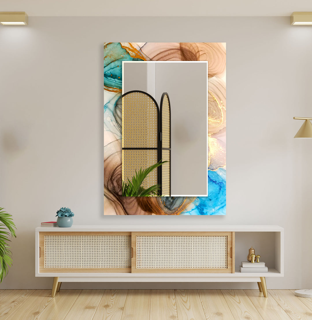 Wood Beige Abstract Wall Mirror full body mirror
