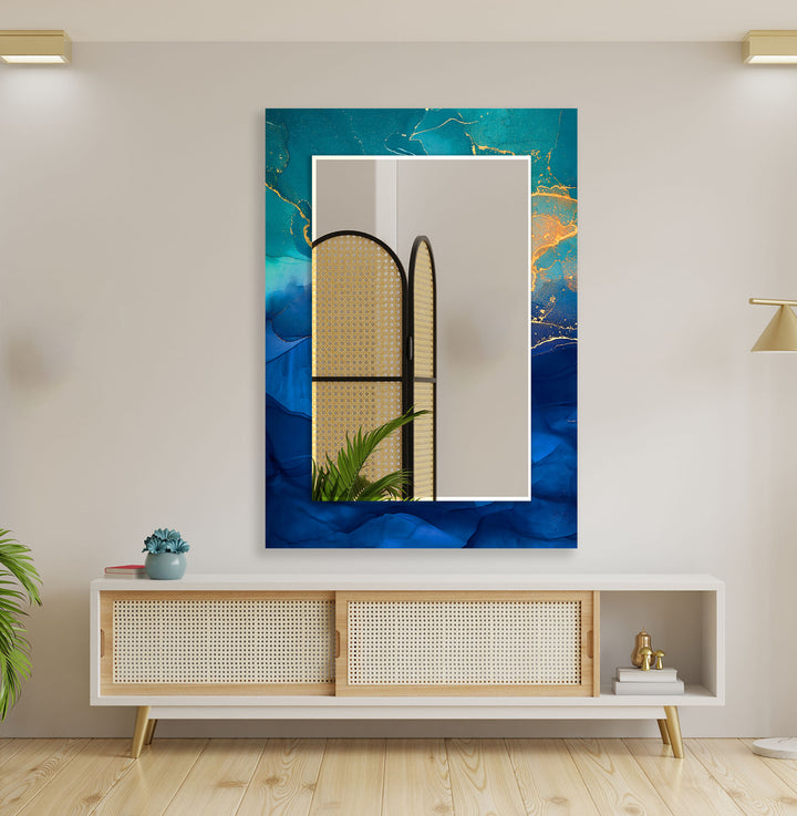 Green & Dark Blue Abstract Wall Mirrors big wall mirror
