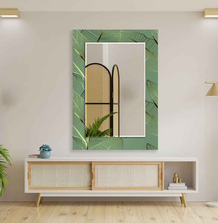 Green Golden Leafs Wall Mirror Small Mirror
