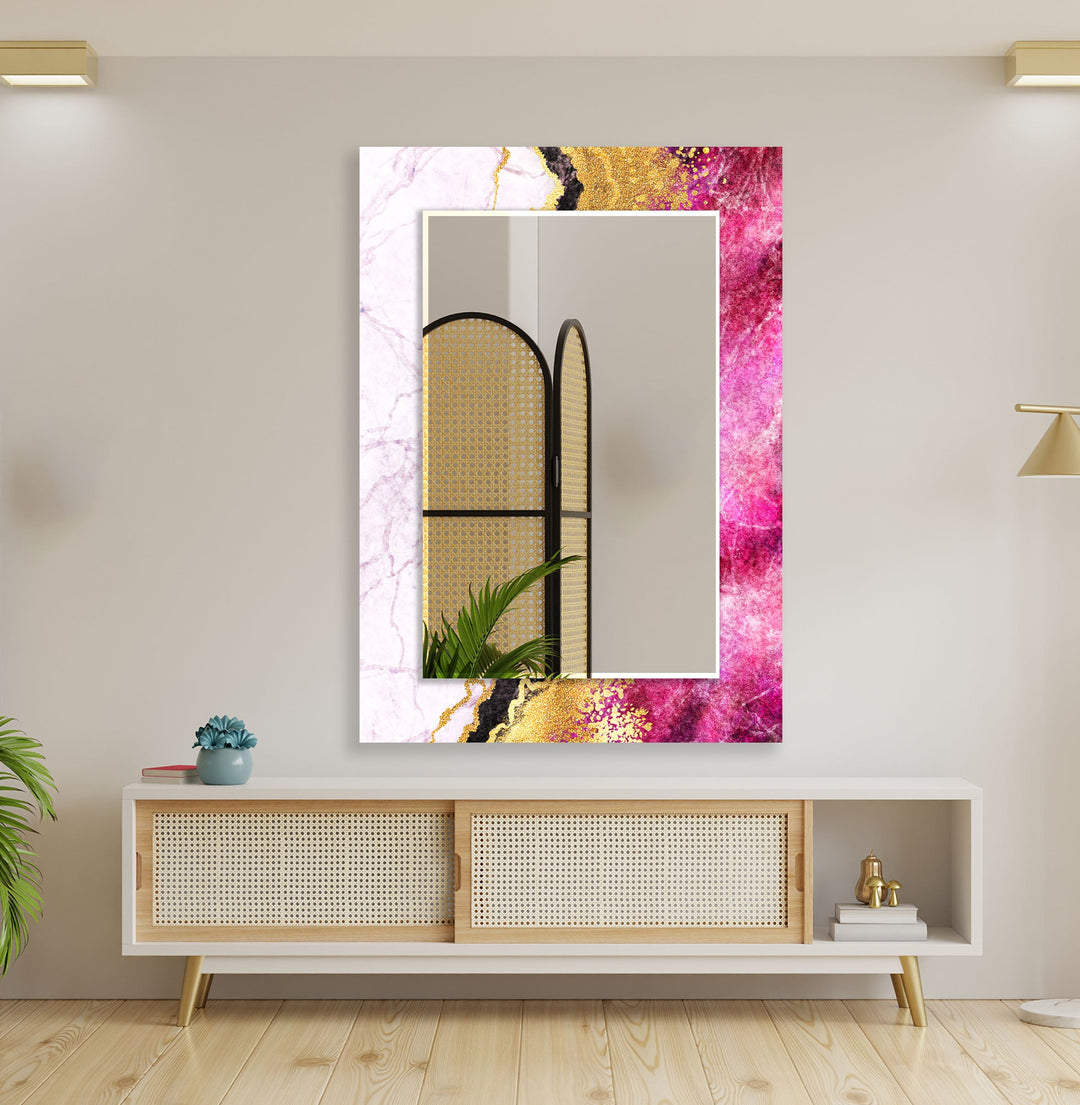 Pink & Golden White Wall Mirror wall mirror
