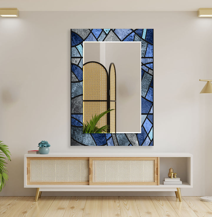 Blue Stained Wall Mirrors Entryway Mirror
