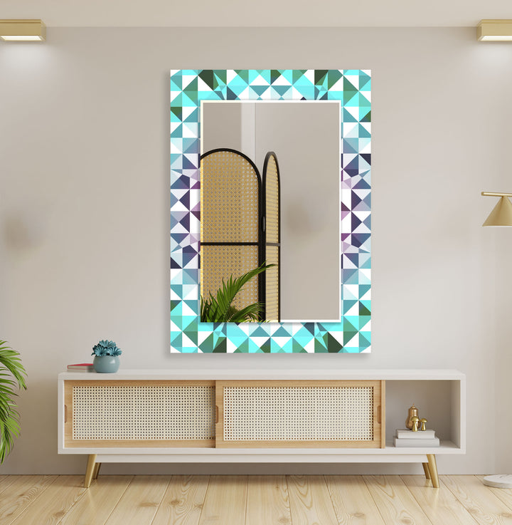 Turquoise Mosaic Round Wall Mirror Stained Glass Wall Mirror
