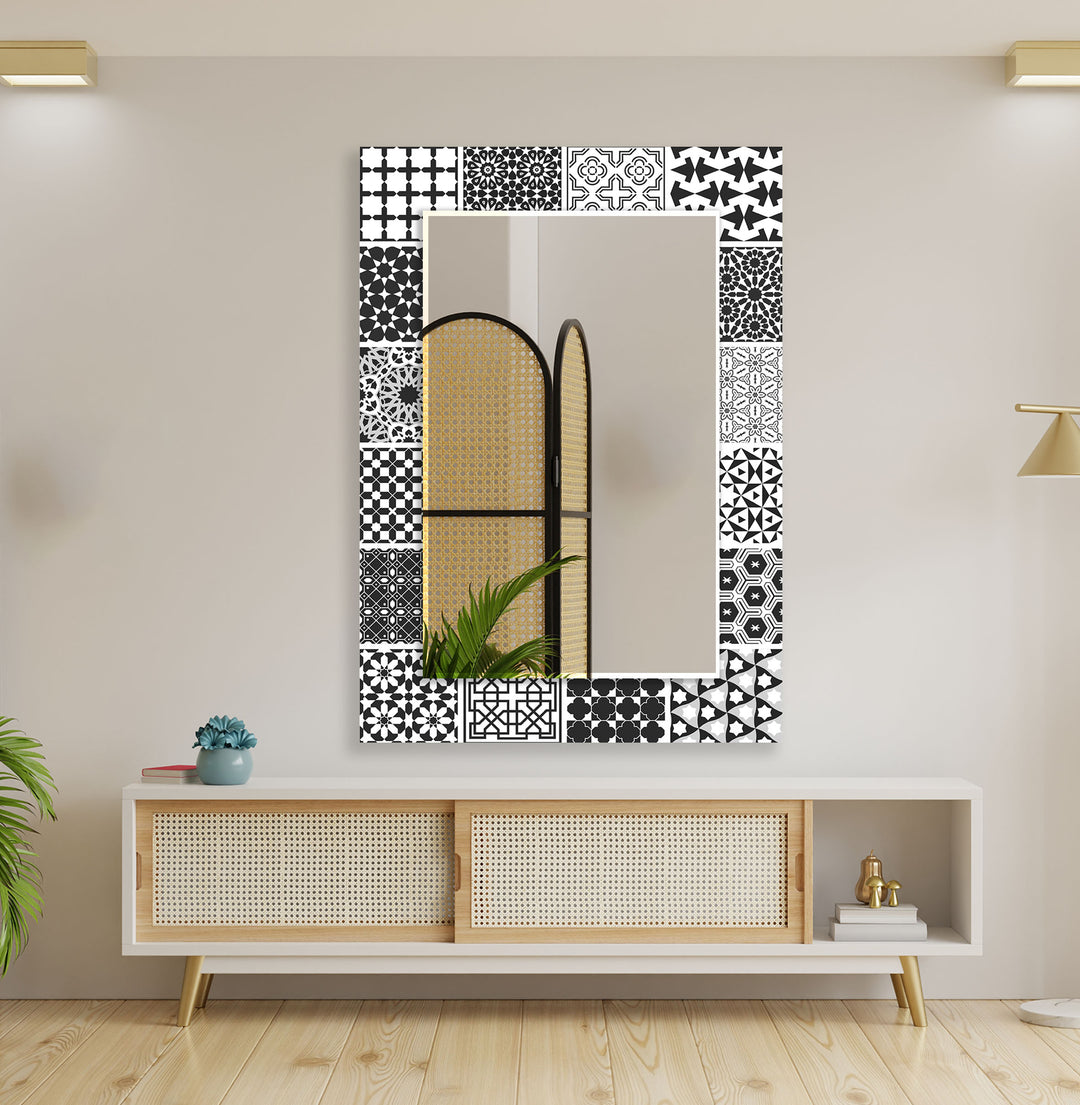 Black and White Mosaic Wall Mirror white mirror
