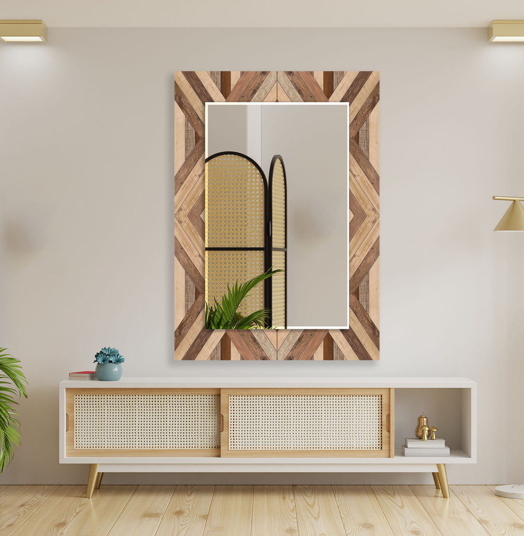 Wood Pattern Light Brown Wall Mirror Entryway Mirror
