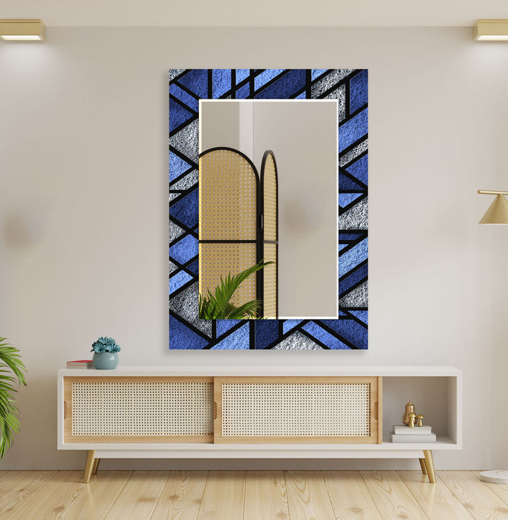 Blue Geometric Stained Wall Mirror Round Mirror
